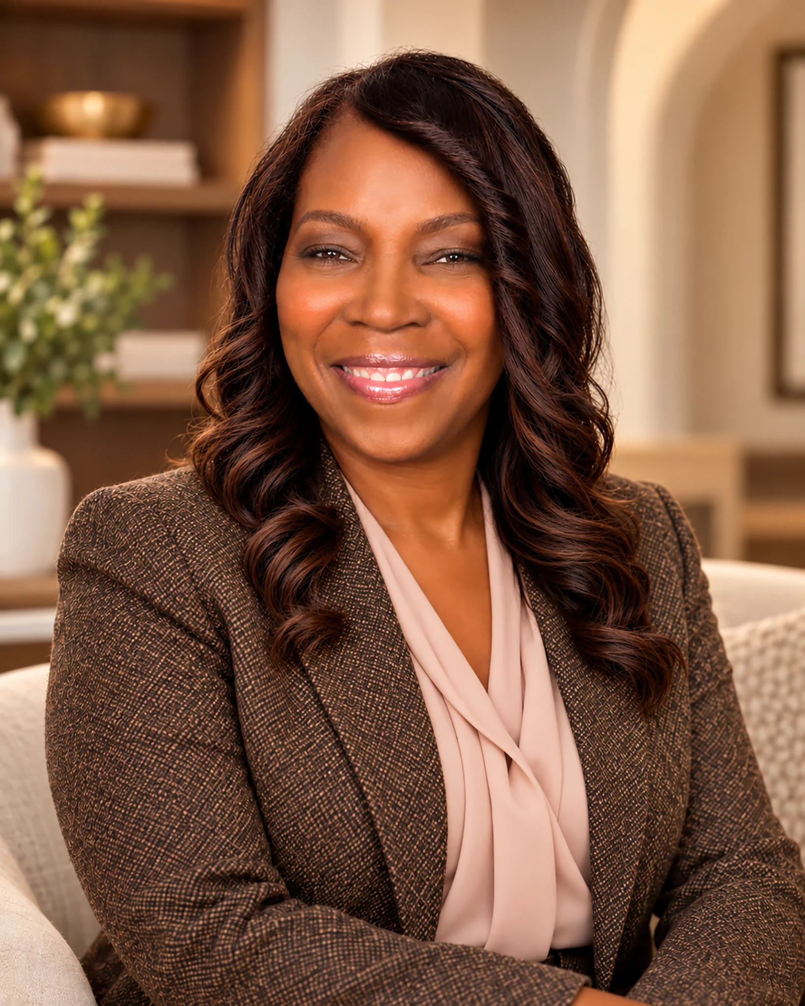 Penny D. Butler smiling warmly in a softly lit portrait